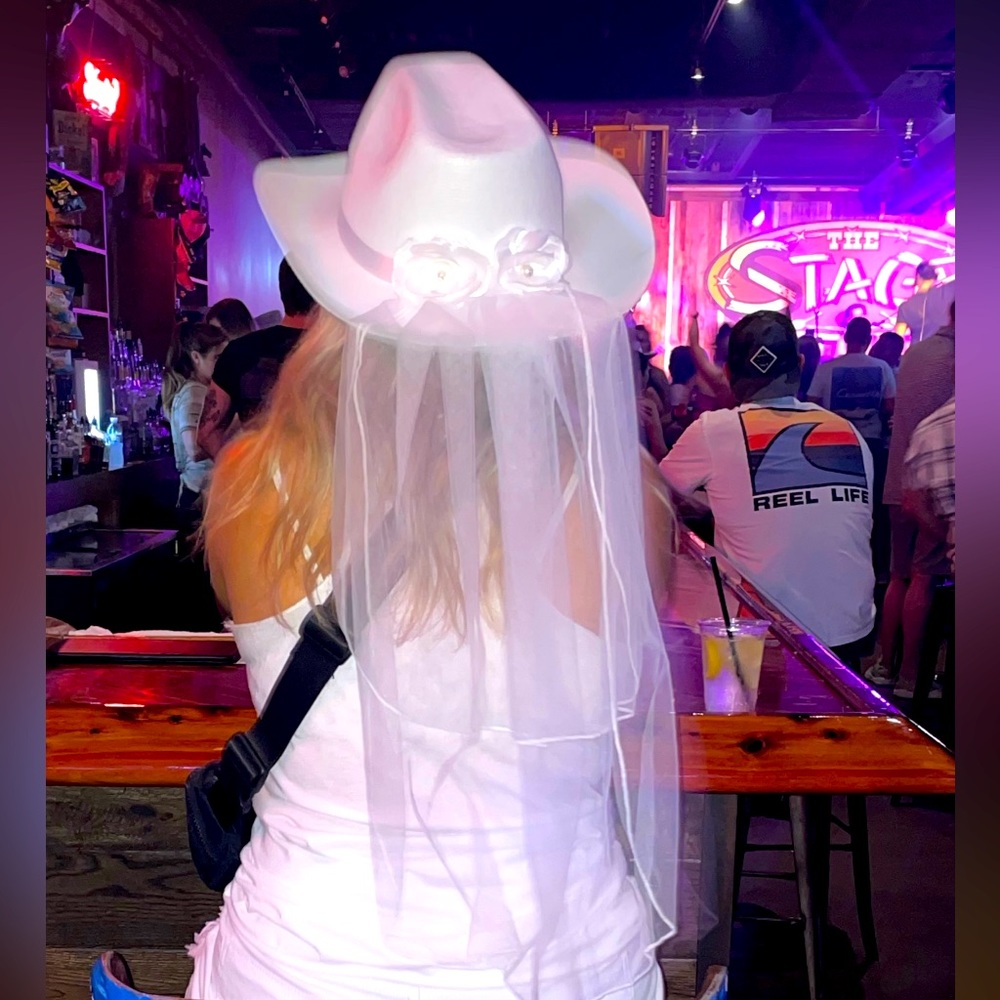Bridal Cowboy Hat & Sequins Shorts